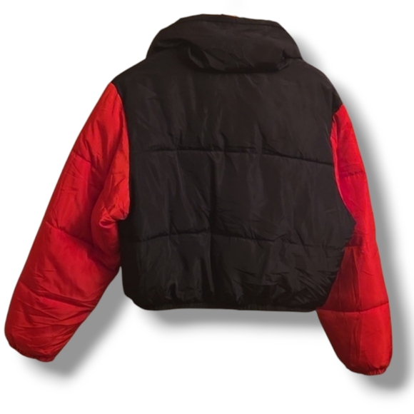Shaci Plus Size Black and Red Cropped Puffer Coat - Picture 4 of 6